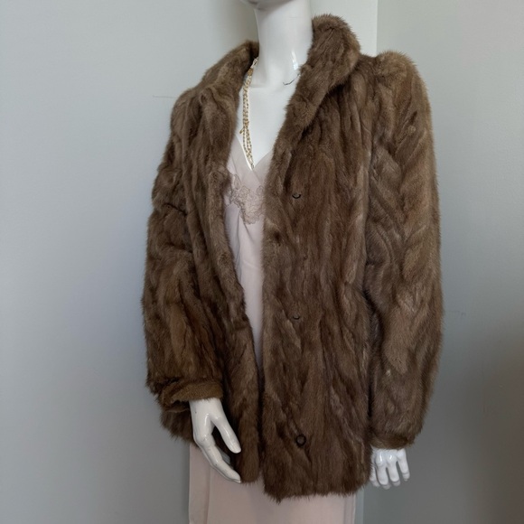 Vintage Taupe Mink Fur Coat 1960s Soft Brown Luxury Mid-Century Glamour S/M - Picture 9 of 13